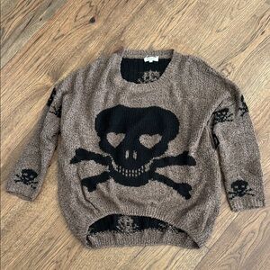 Miracle Crew Neck Sweater Brown and Black with Skull Motifs